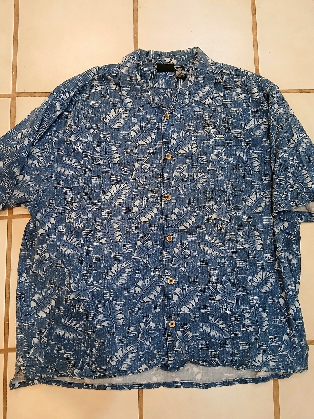OP Blue Floral Casual Short-Sleeve Button-Down Shirt